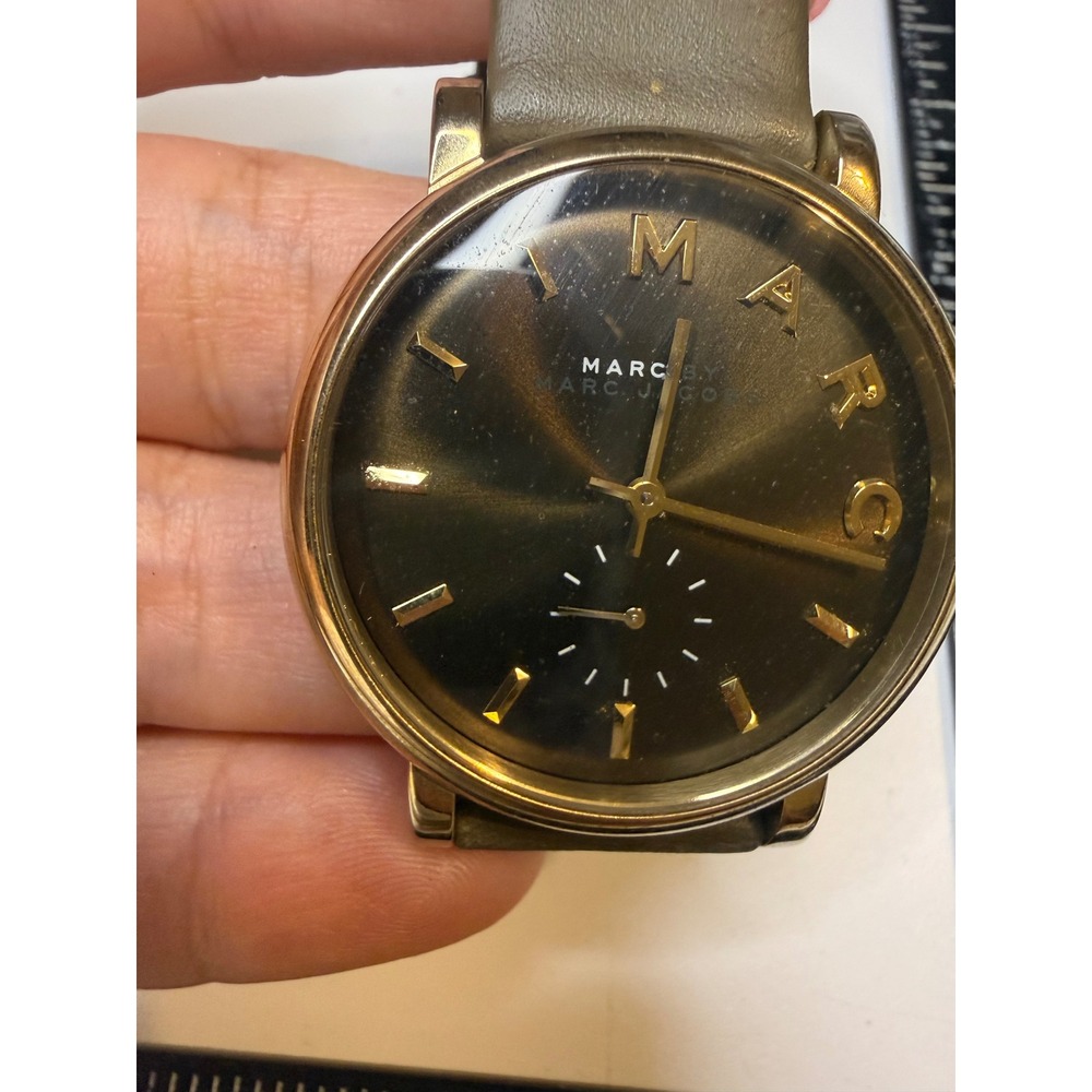 Marc by Marc Jacobs Baker Gold Tone Watch MBM1329 Taupe Leather Strap 36mm